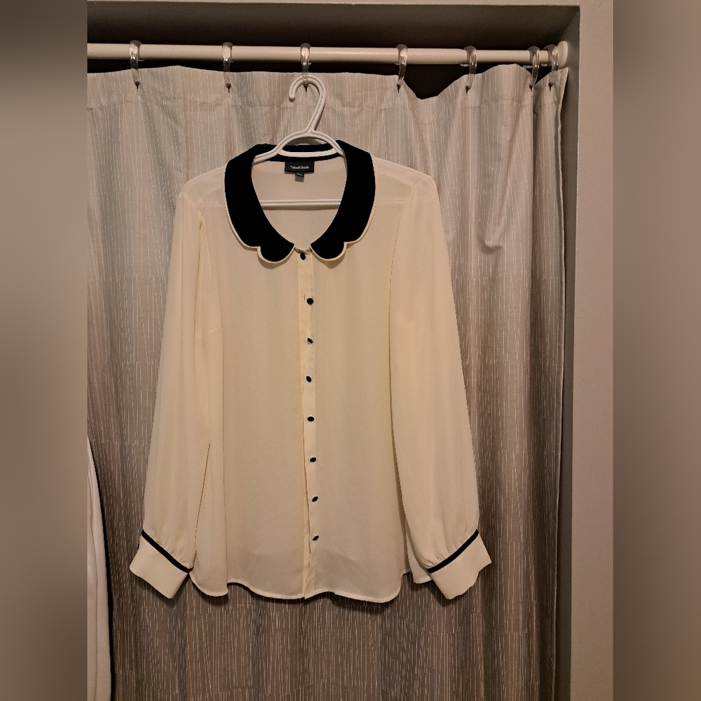ModCloth Double Peterpan Collar Long Sleeve Button Down Blouse wz XL